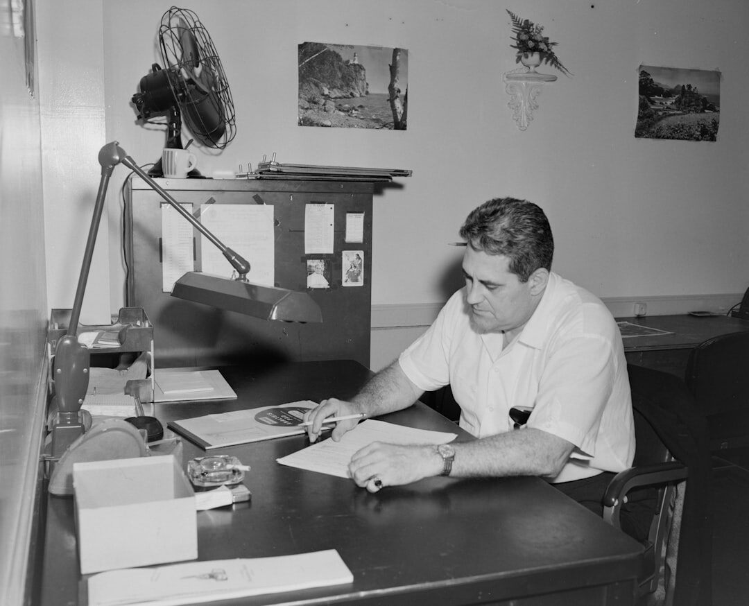 intense writer at desk